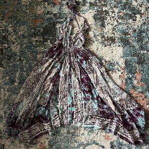 Embroidered Boutique Boho Tie Dye Dress with tie straps